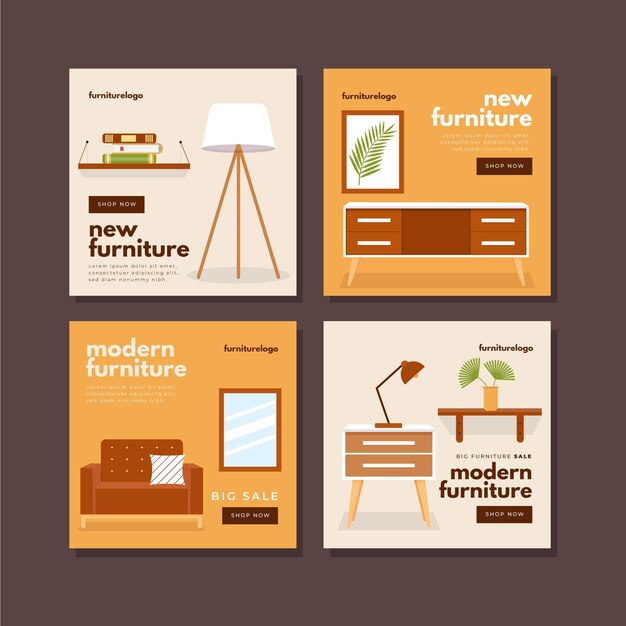 Colección de publicaciones de instagram de venta de muebles planos