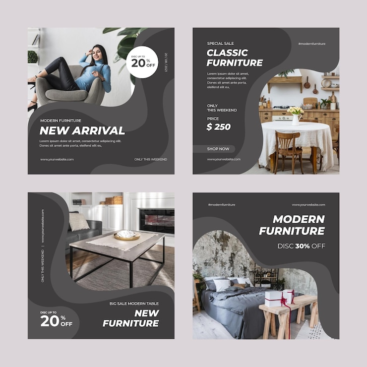 Vector gratuito colección de publicaciones de instagram de venta de muebles planos