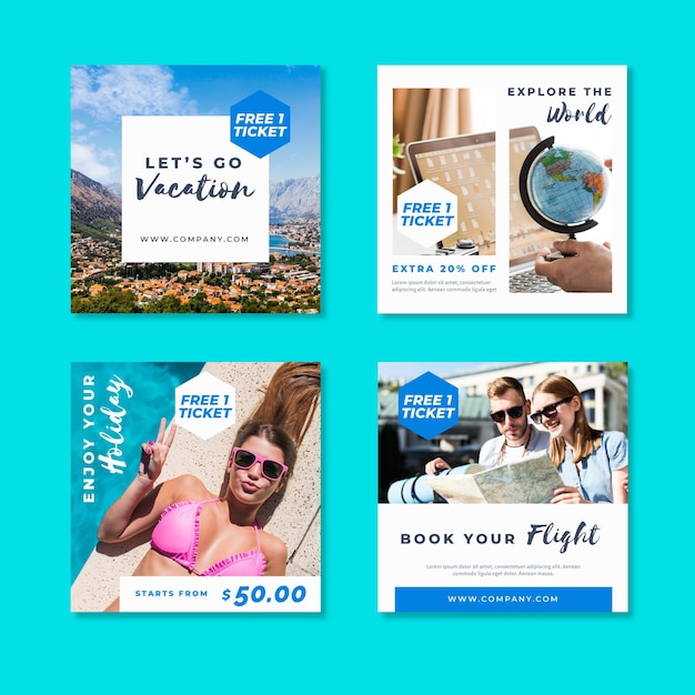 Vector gratuito colección de publicaciones de instagram de venta de viajes