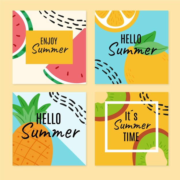 Colección de publicaciones de instagram de verano dibujadas a mano