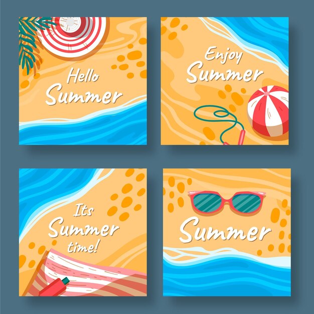 Colección de publicaciones de instagram de verano dibujadas a mano