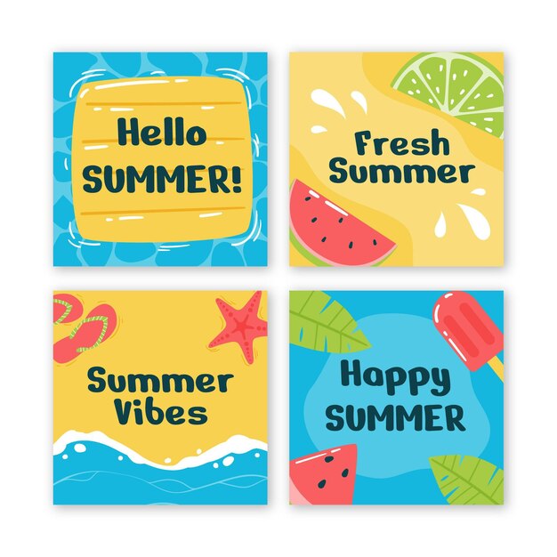Colección de publicaciones de instagram de verano dibujadas a mano