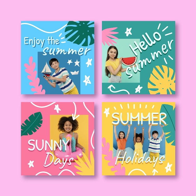 Vector gratuito colección de publicaciones de instagram de verano dibujadas a mano