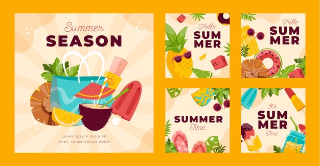 Colección de publicaciones de instagram de verano dibujadas a mano