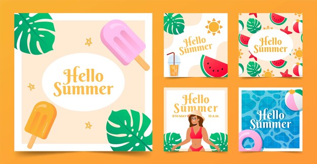 Colección de publicaciones de instagram de verano dibujadas a mano