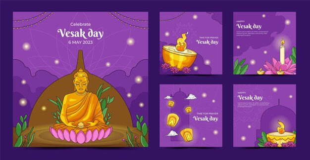 Colección de publicaciones de instagram vesak dibujadas a mano