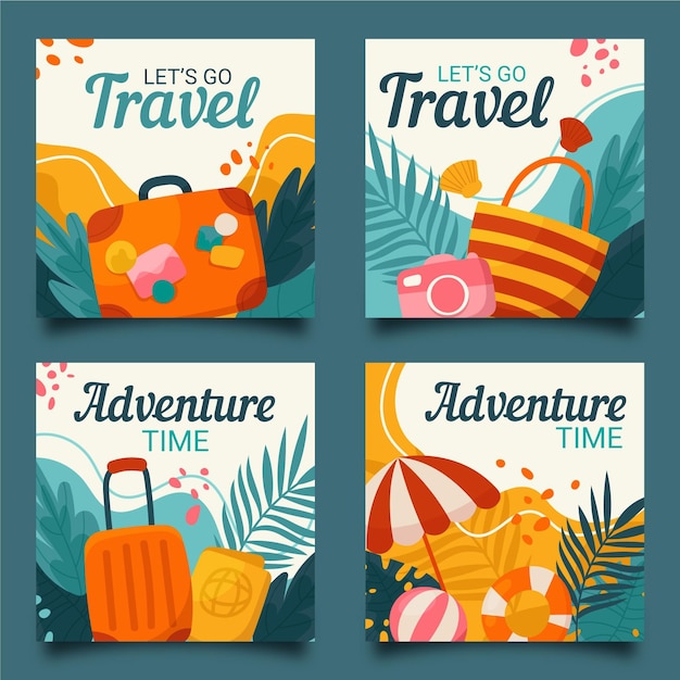 Vector gratuito colección de publicaciones de instagram de viajes dibujadas a mano