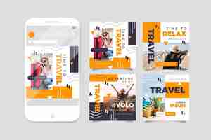 Vector gratuito colección de publicaciones de instagram de viajes planos