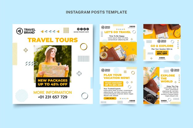 Colección de publicaciones de instagram de viajes planos