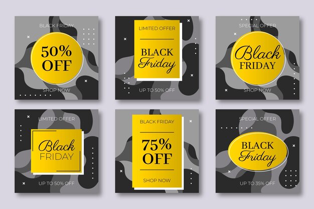 Colección de publicaciones de instagram de viernes negro degradado