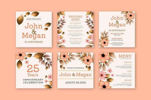 Colección de publicaciones de instagram del vigésimo quinto aniversario de bodas
