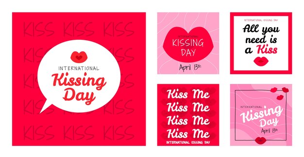 Colección de publicaciones planas en Instagram para la celebración del Día Internacional del Beso