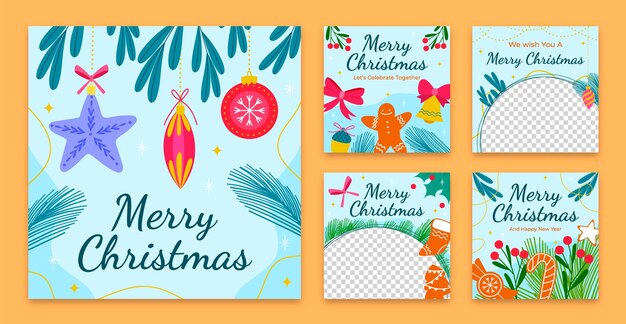 Colección de publicaciones planas de instagram para la celebración de la temporada navideña.