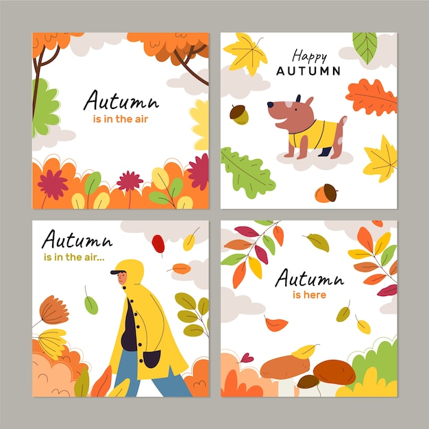 Colección de publicaciones planas de instagram para la celebración de la temporada de otoño.