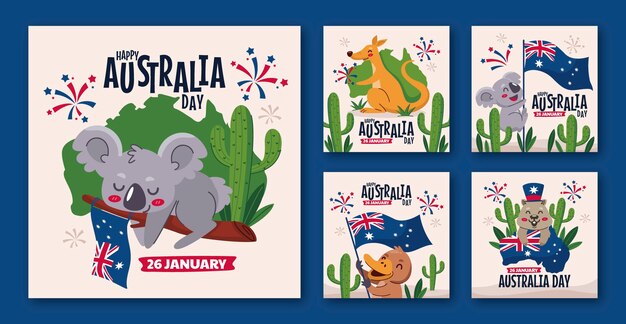 Colección de publicaciones planas en Instagram para el día nacional australiano