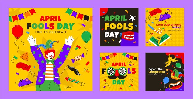 Colección de publicaciones planas de Instagram para el día del tonto de abril