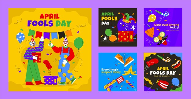 Colección de publicaciones planas de Instagram para el día del tonto de abril