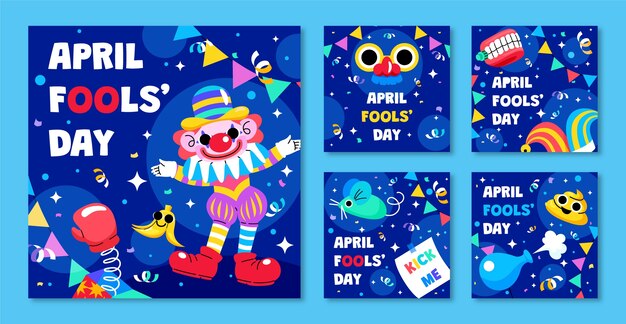 Colección de publicaciones planas de Instagram para el día del tonto de abril
