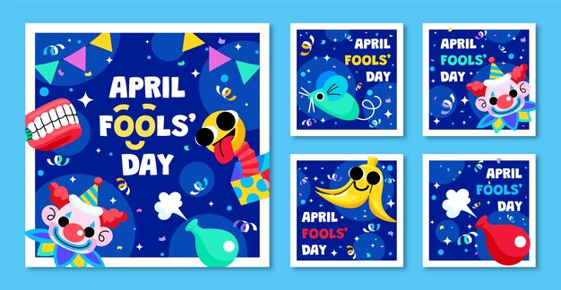 Colección de publicaciones planas de Instagram para el día del tonto de abril