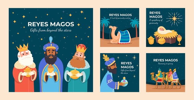 Colección de publicaciones planas de Instagram para reyes magos