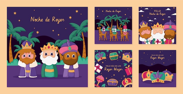 Colección de publicaciones planas de instagram para reyes magos