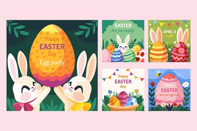 Colección de publicaciones planas de Instagram para las vacaciones de Pascua.