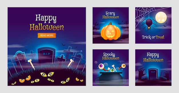 Vector gratuito colección de publicaciones realistas en instagram para la celebración de halloween