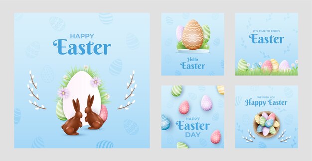 Colección de publicaciones realistas de Instagram para las vacaciones de Pascua.