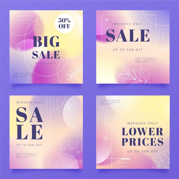 Colección de publicaciones de rebajas de instagram gradiente