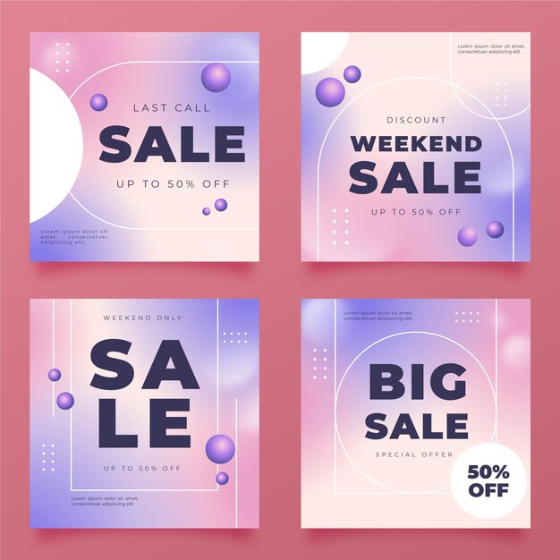 Colección de publicaciones de rebajas de instagram gradiente