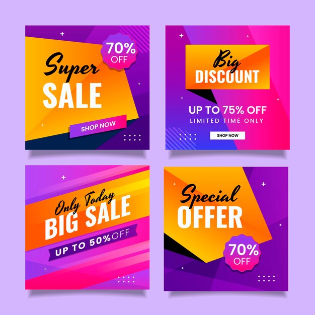 Colección de publicaciones de rebajas de instagram gradiente