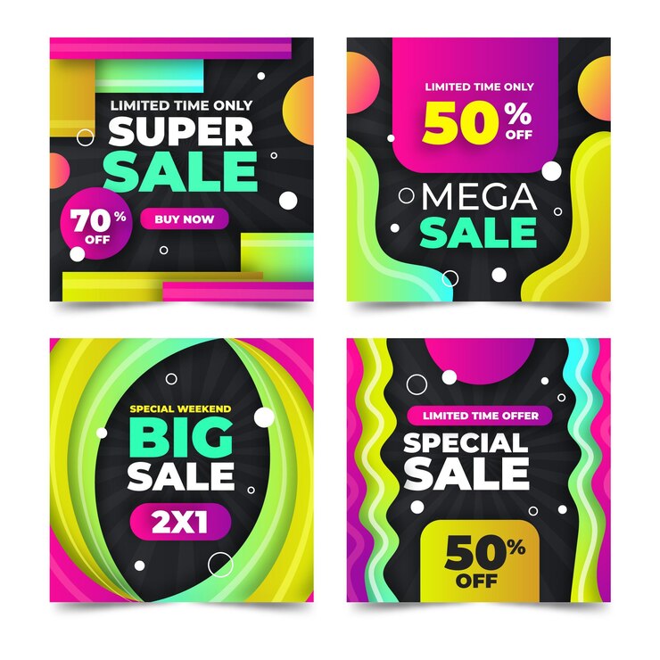 Vector gratuito colección de publicaciones de rebajas de instagram gradiente