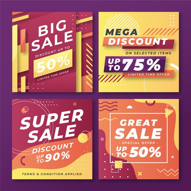Colección de publicaciones de rebajas de instagram gradiente