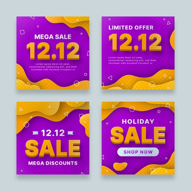 Colección de publicaciones de redes sociales de venta de estilo de papel 12.12