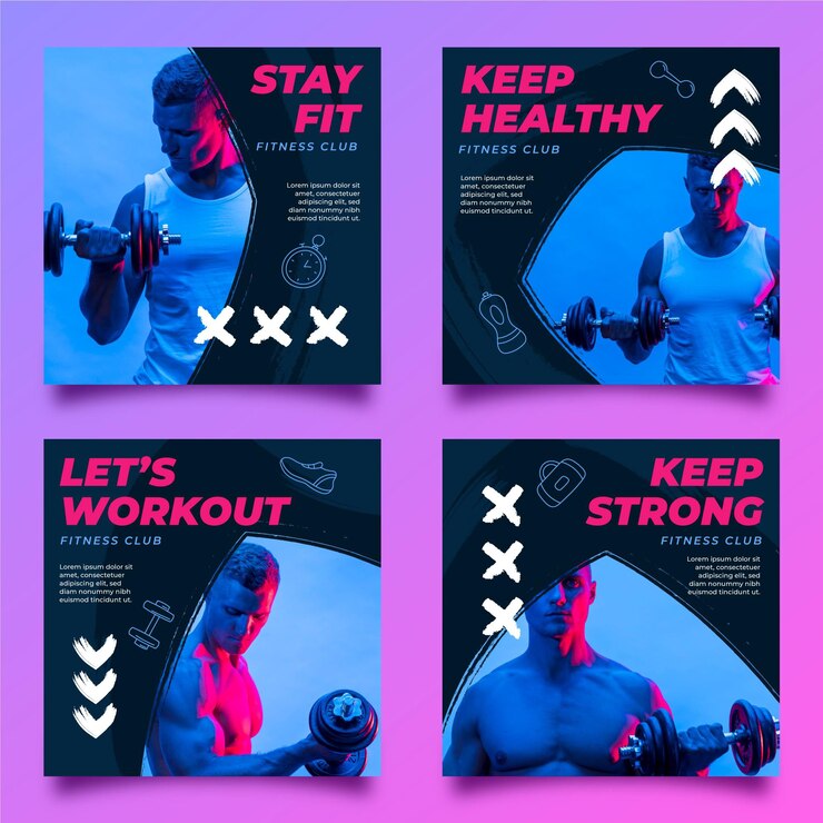 Vector gratuito colección de publicaciones de salud y fitness dibujadas a mano con foto
