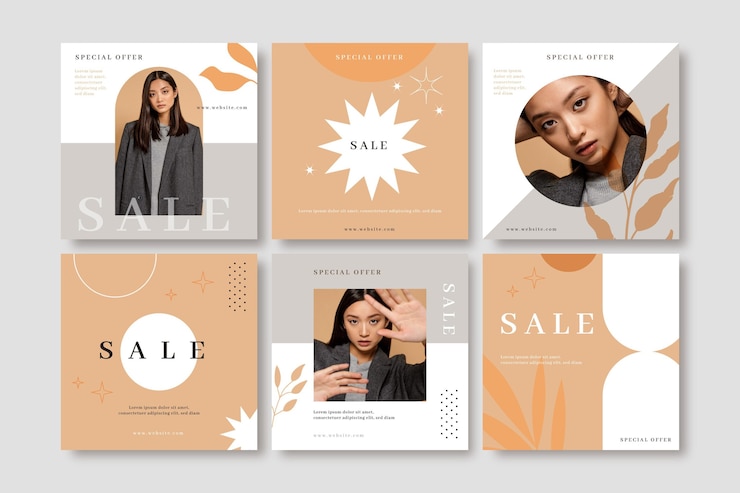 Vector gratuito colección de publicaciones de venta de instagram dibujadas a mano con foto
