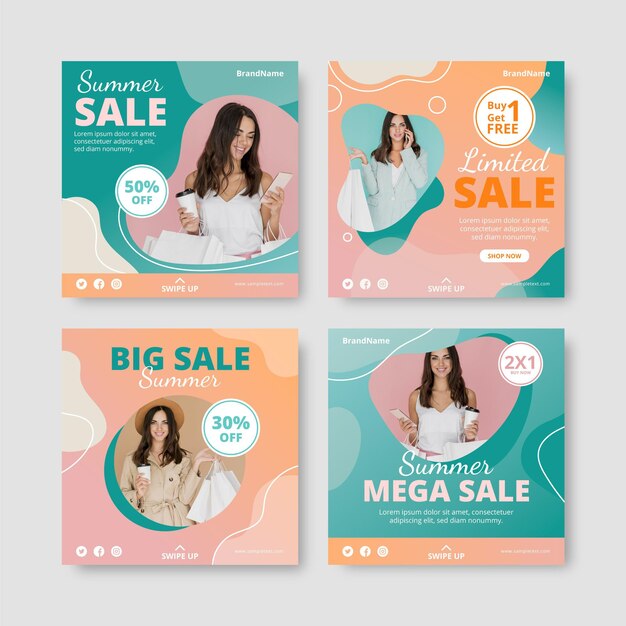 Colección de publicaciones de venta de instagram gradiente con foto