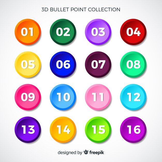 Colección de puntos de bala en 3D colorido