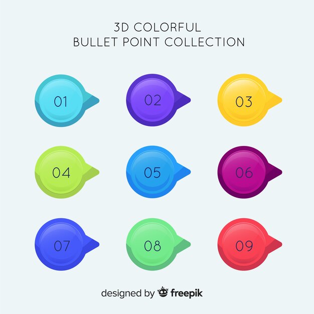 Colección de puntos de bala en 3D colorido