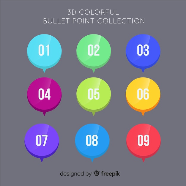 Colección de puntos de bala en 3D colorido