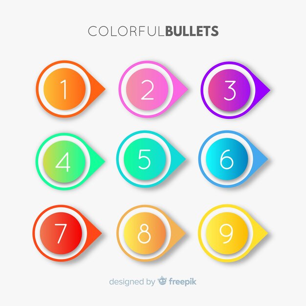 Colección de puntos de bala en 3D colorido