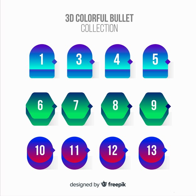 Colección de puntos de bala en 3D colorido