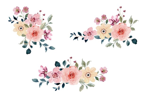 colección de ramo de flores de acuarela