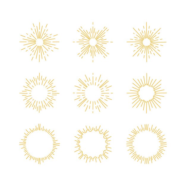 Colección de rayos de sol dibujada a mano