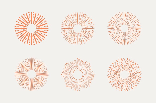 Colección de rayos de sol dibujados a mano