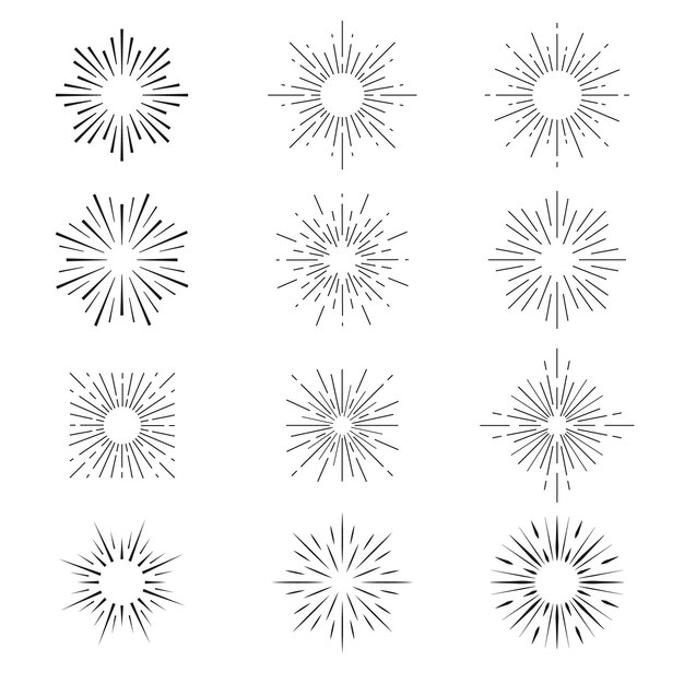 Colección de rayos de sol planos lineales