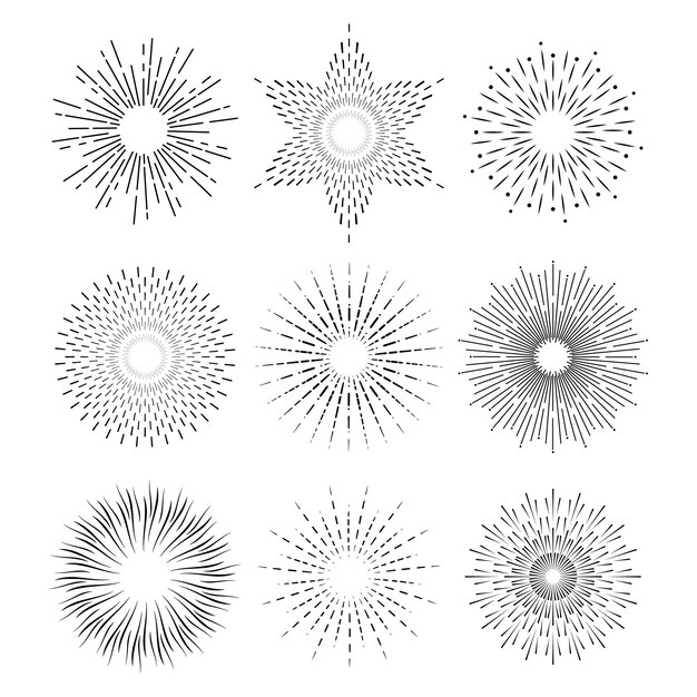 Colección de rayos de sol planos lineales