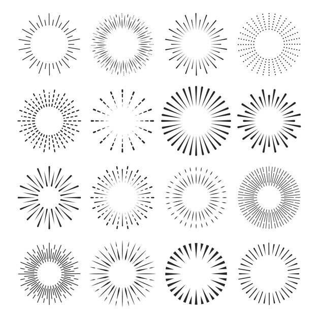 Colección de rayos de sol planos lineales