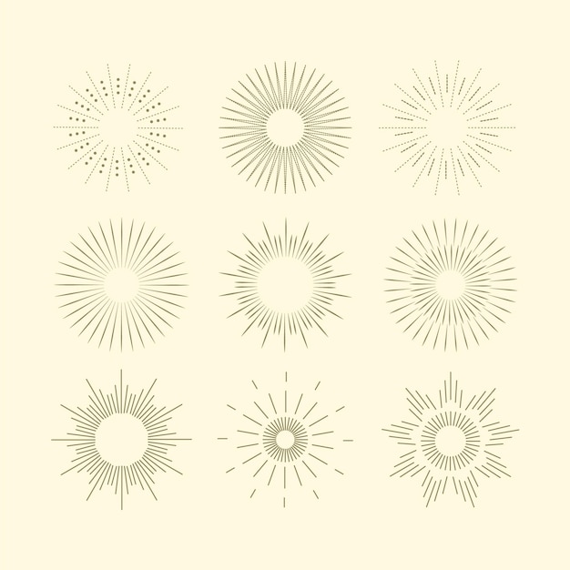 Vector gratuito colección de rayos de sol planos lineales