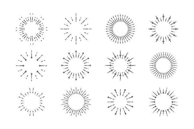 Vector gratuito colección de rayos de sol planos lineales